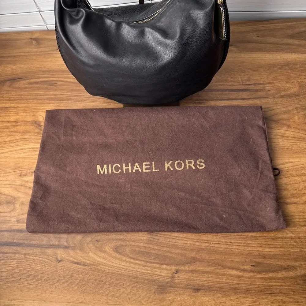 Michael Kors Skorpios Hobo Shoulder Bag Black Pebbled Leather Braided Handle